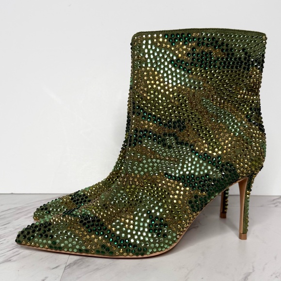 Kurt Geiger Shoes - Kurt Geiger Belgravia Camo Rhinestone Pointy Toe Heeled Bootie 36.5